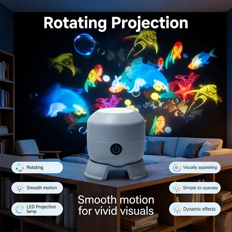 360 Rotating Ocean Projector Night Light Adjustable Brightness Dynamic LED Atmosphere Lamp Indoor Bedroom Decorative Light