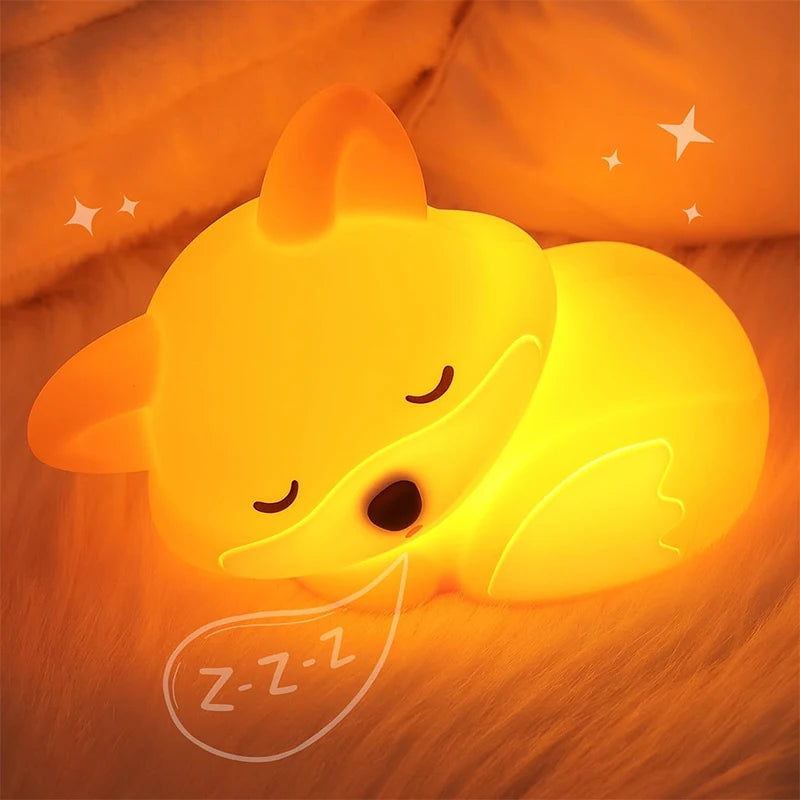 Fox Night Light, Squishy Silicone Lamp Novelty Gifts, Rechargeable Dimmable Timer Bedside Touch Nightlight for Breastfeeding