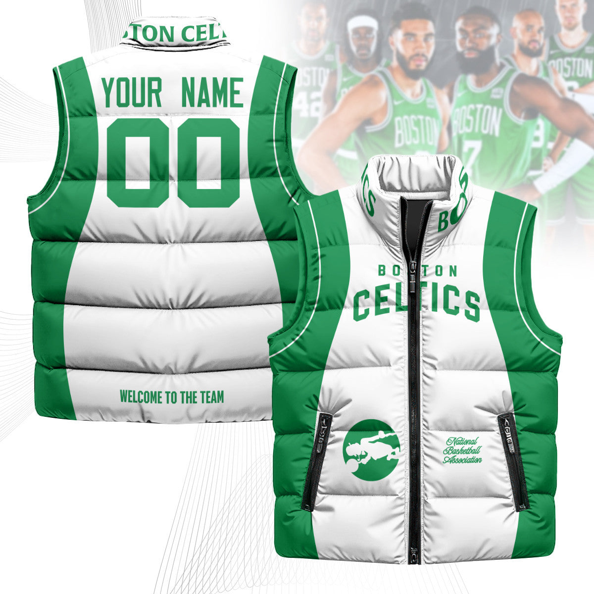 Boston Celtics Unisex Custom Puffer Vest