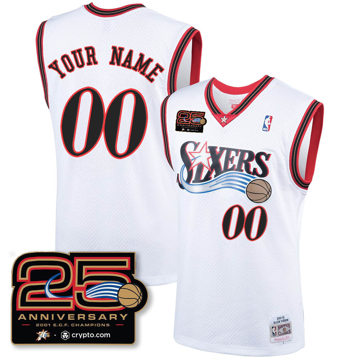 Philadelphia 76ers Throwbacks Celebrating 00-01 CUSTOM Jersey - 25th Anniversary - All Stitched
