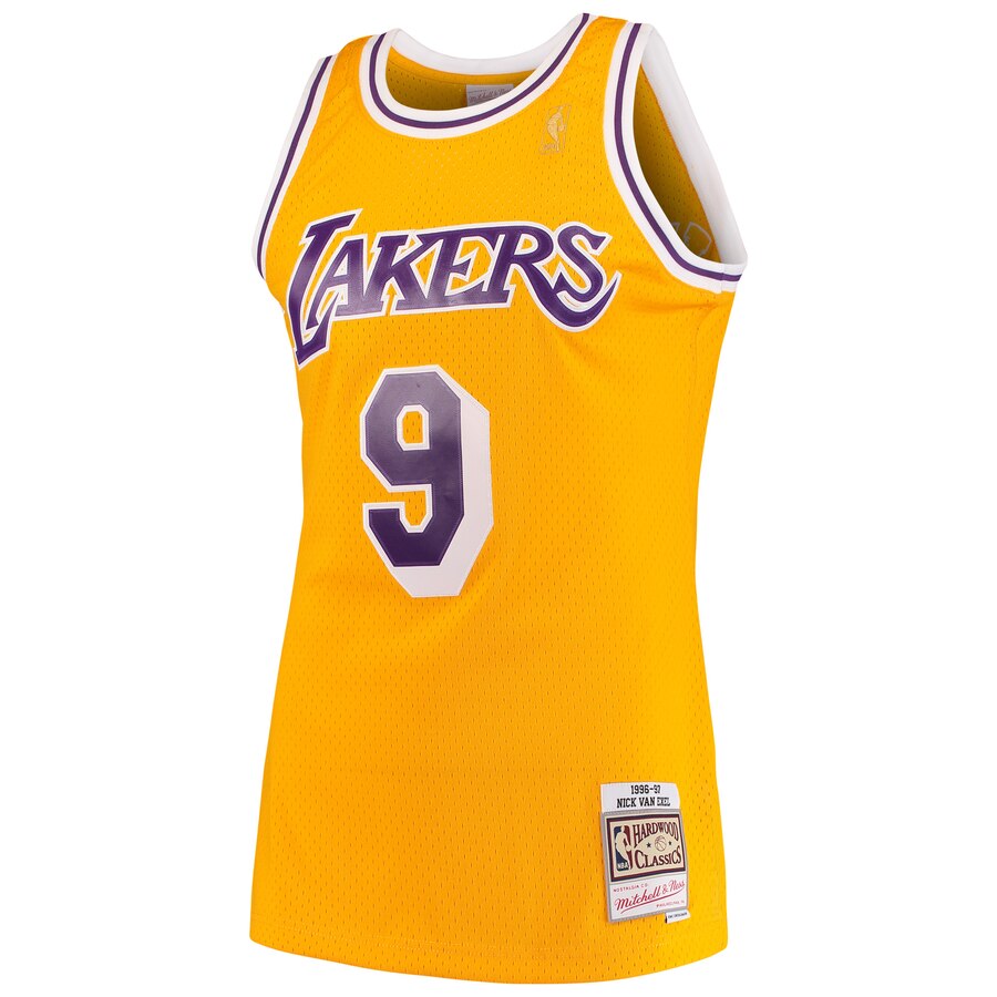 Men's Mitchell & Ness Nick Van Exel Los Angeles Lakers Gold 1996-97 Hardwood Classics Swingman Jersey